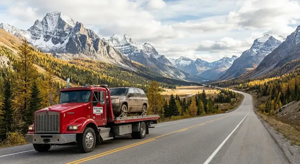 long-distance tow truck on a Saskatoon highway corridor